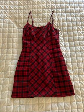 wild fable Red Plaid Spaghetti-Strap Mini Dress